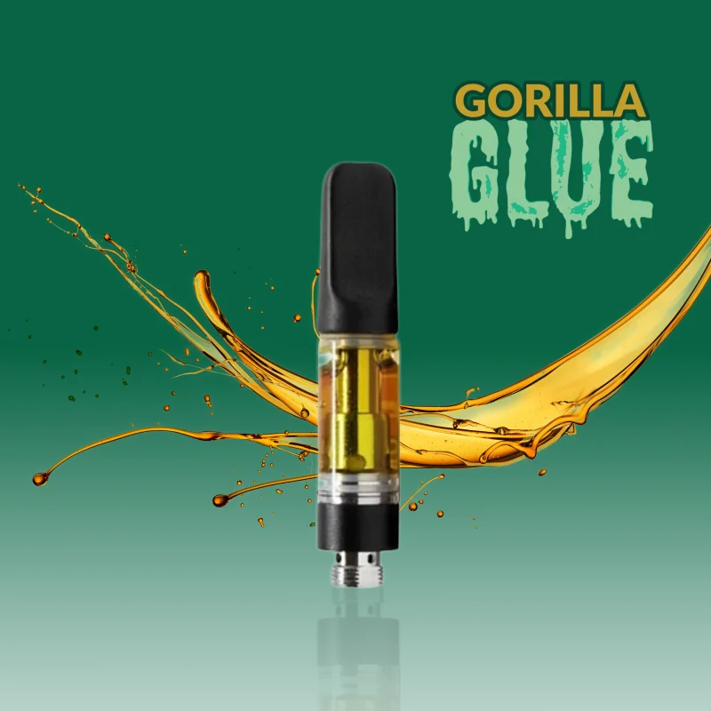 A vape cart of THCa strain gorilla glue indica