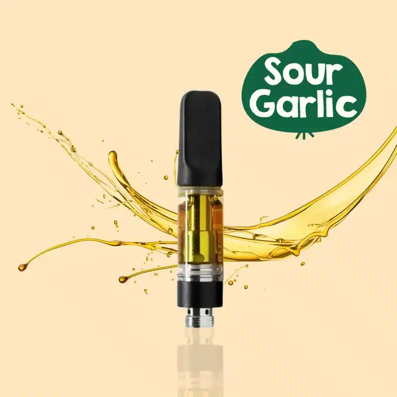 A vape cart of THCa strain sour garlic potent and pure cheap thca carts
