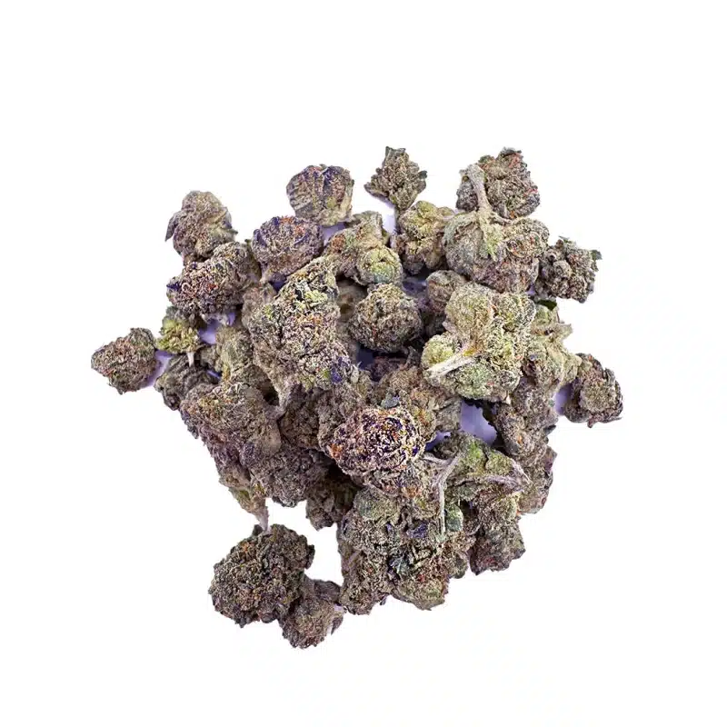 a pile of green and purple hemp flowers